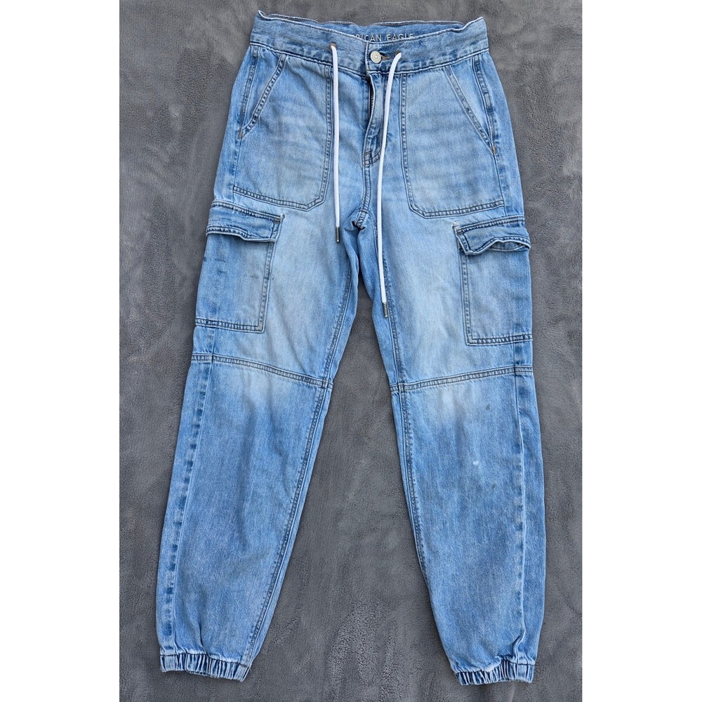 American Eagle Women Cargo Jogger Jeans 0 Light Wash Cotton Utility Pants